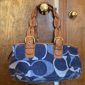 Coach Denim Signature Purse Handbag Braided Blue